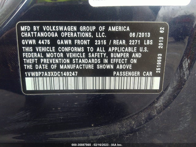 Volkswagen Passat 2013 1VWBP7A3XDC149247 Image 10