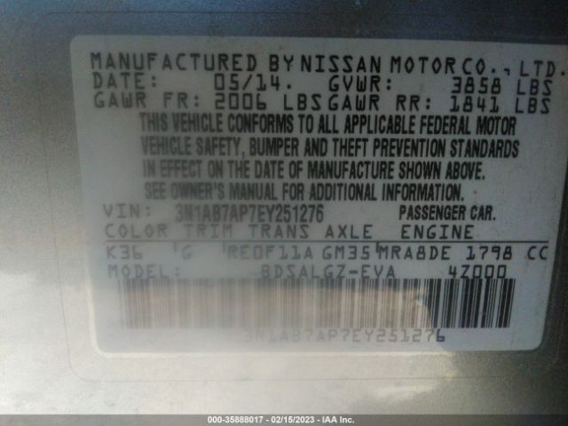 3N1AB7AP7EY251276 Nissan SENTRA SL