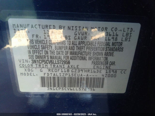 2020 NISSAN KICKS SV VIN: 3N1CP5CV6LL572956