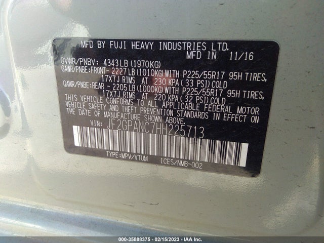 Subaru Crosstrek Limited 2017 JF2GPANC7HH225713 Image 10