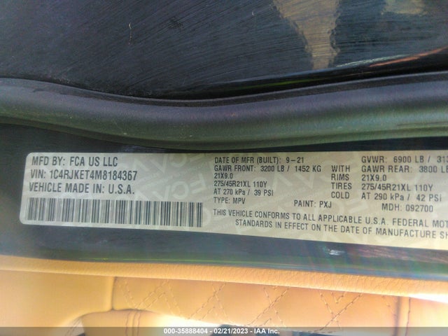 2021 Jeep Grand Cherokee, VIN: 1C4RJKET4M8184367