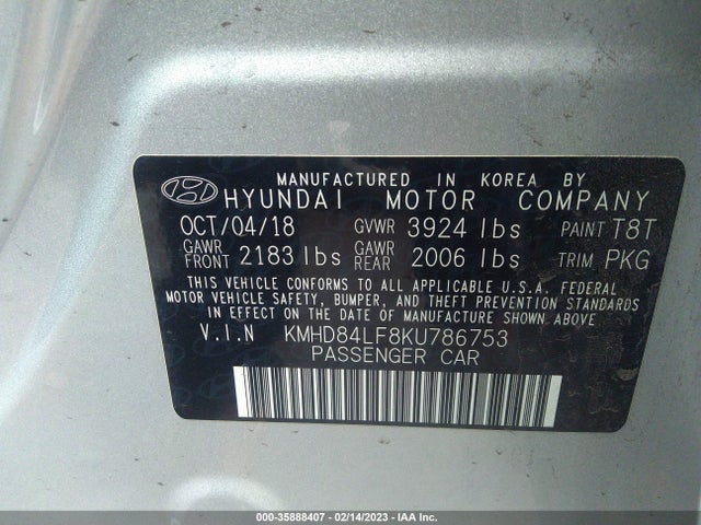 Hyundai Elantra Value Edition 2019 KMHD84LF8KU786753 Image 10