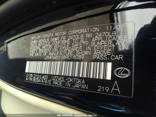 Lexus SC 430 2008 JTHFN45YX89018089 Image 10