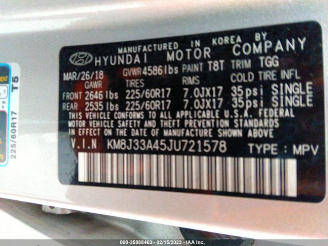KM8J33A45JU721578 Hyundai TUCSON SEL