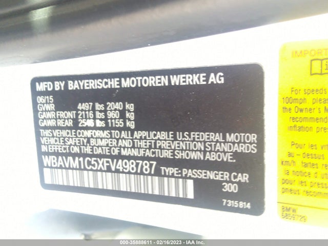 2015 BMW X1, VIN: WBAVM1C5XFV498787