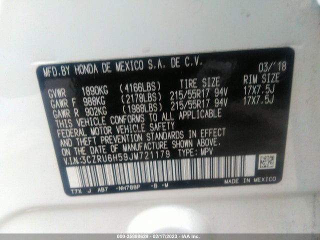 Honda HR-V EX 2018 3CZRU6H59JM721179 Image 9