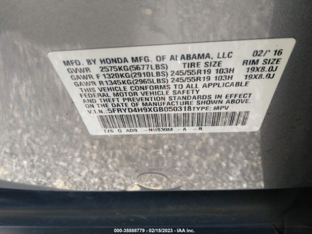 5FRYD4H9XGB050318 Acura Mdx W/advance/w/advance