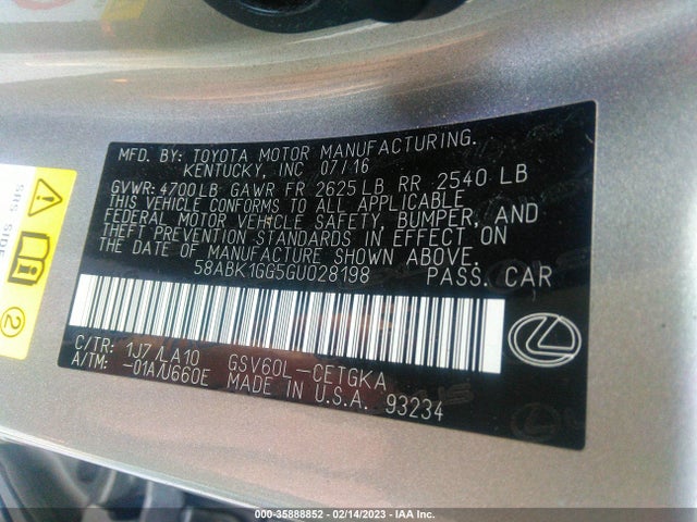 Lexus ES 350 2016 58ABK1GG5GU028198 Image 9