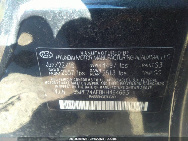 Hyundai Sonata 2.4l 2017 5NPE24AF8HH464663 Image 9