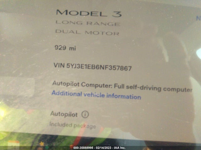 Tesla Model 3 Long Range 2022 5YJ3E1EB6NF357867 Image 8