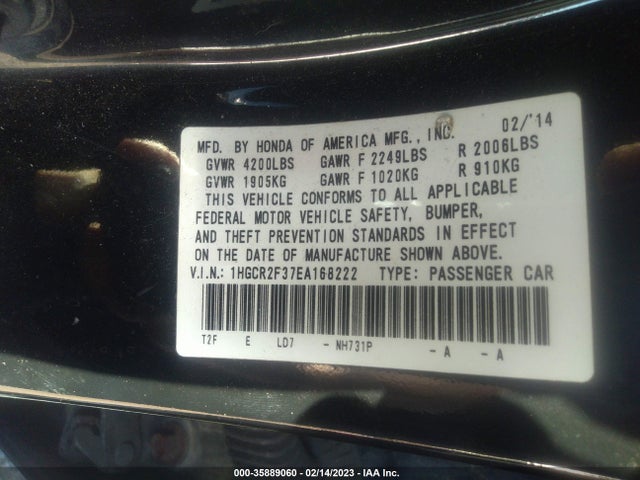 Honda Accord Sedan Lx 2014 1HGCR2F37EA168222 Image 10