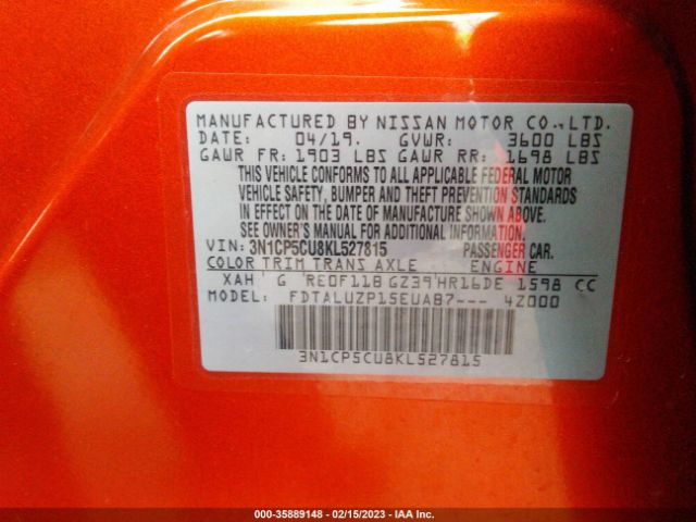 3N1CP5CU8KL527815 Nissan KICKS SR