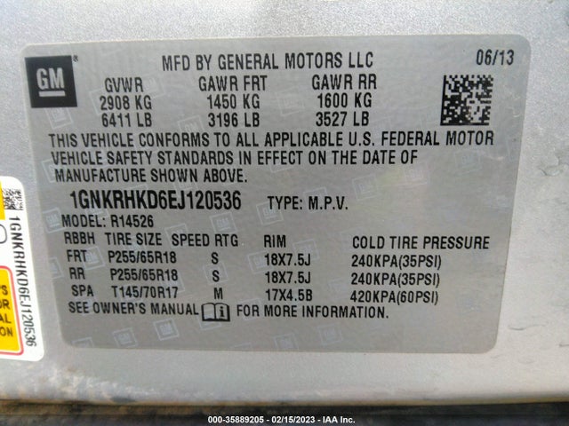 Chevrolet Traverse 2lt 2014 1GNKRHKD6EJ120536 Image 9
