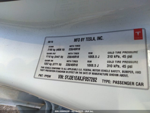 Tesla Model 3 Range Battery 2018 5YJ3E1EAXJF057282 Image 11