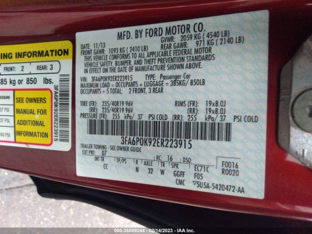 3FA6P0K92ER223915 Ford Fusion Titanium