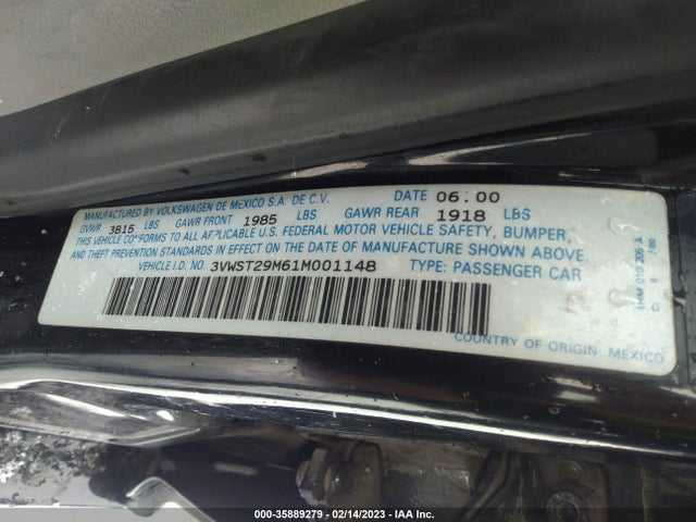 2001 VOLKSWAGEN JETTA GLS VIN: 3VWST29M61M001148