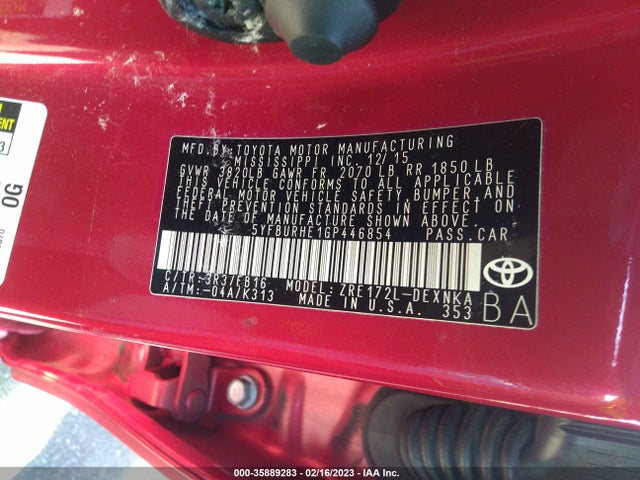 Toyota Corolla L/le/s/s Plus/le Plus 2016 5YFBURHE1GP446854 Image 10