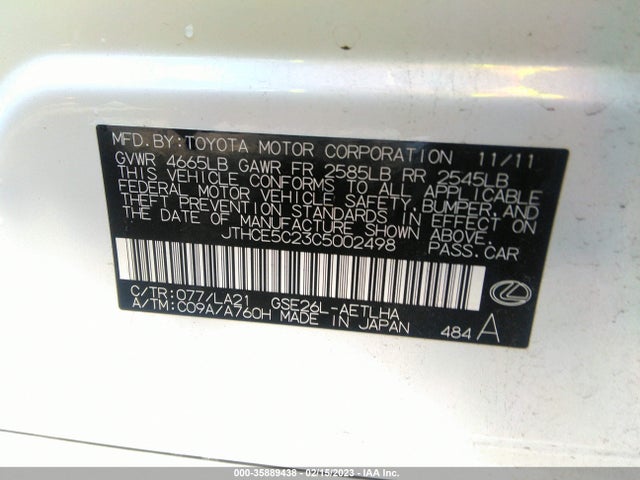 JTHCE5C23C5002498 Lexus IS 350