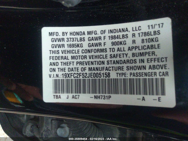 Honda Civic Sedan Lx 2018 19XFC2F52JE005158 Image 10