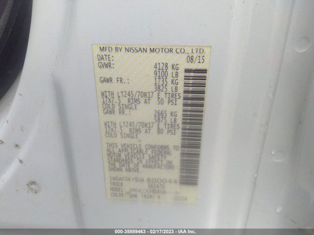 2016 Nissan NV, VIN: 1N6AF0KY8GN800044