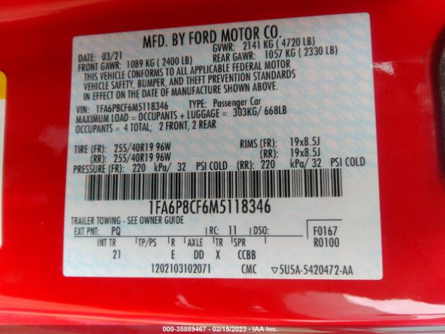1FA6P8CF6M5118346 Ford MUSTANG GT