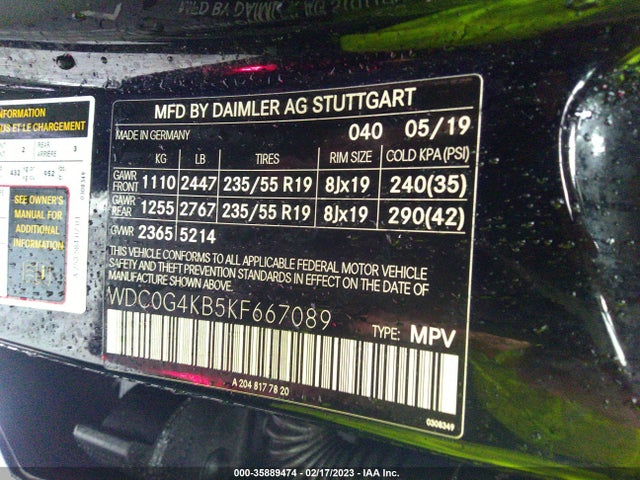 2019 MERCEDES-BENZ GLC GLC 300 VIN: WDC0G4KB5KF667089