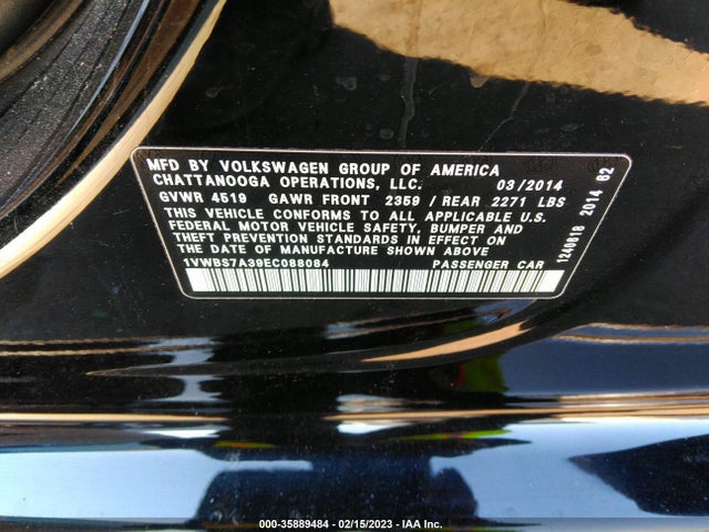 1VWBS7A39EC088084 Volkswagen Passat Se W/sunroof & Nav