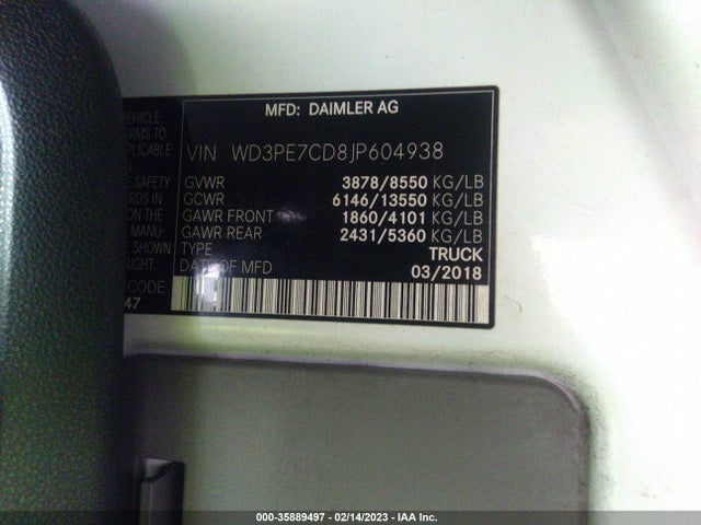 2018 Mercedes-Benz Sprinter, VIN: WD3PE7CD8JP604938