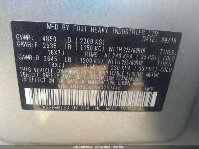 4S4BSENCXH3260446 Subaru Outback Limited