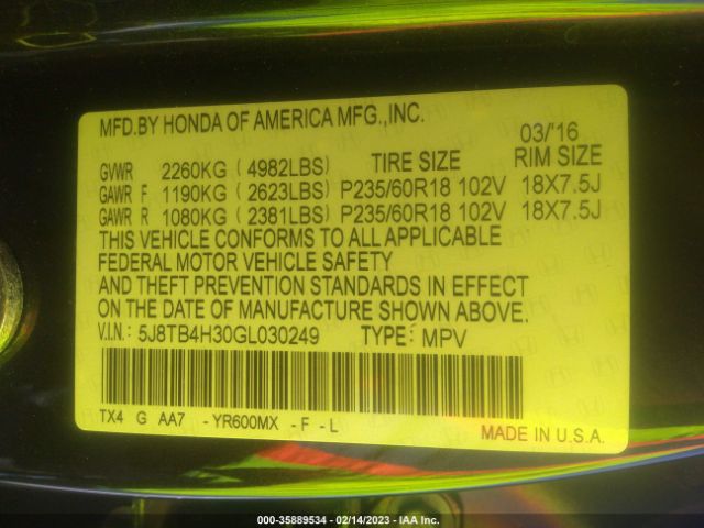 5J8TB4H30GL030249 Acura RDX