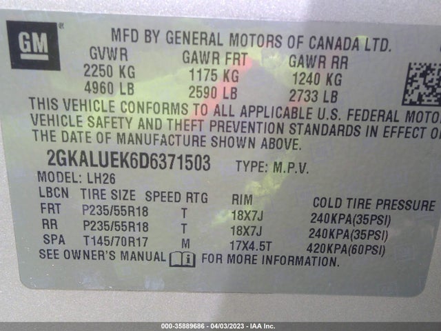 2013 GMC TERRAIN SLT VIN: 2GKALUEK6D6371503