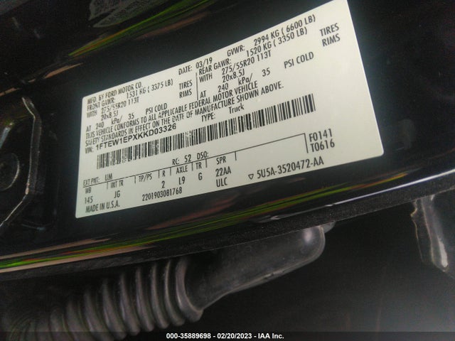 2019 FORD F-150 XL/XLT/LARIAT VIN: 1FTEW1EPXKKD03326