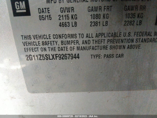 Chevrolet IMPALA LS 2015 2G11Z5SLXF9267944 Image 9