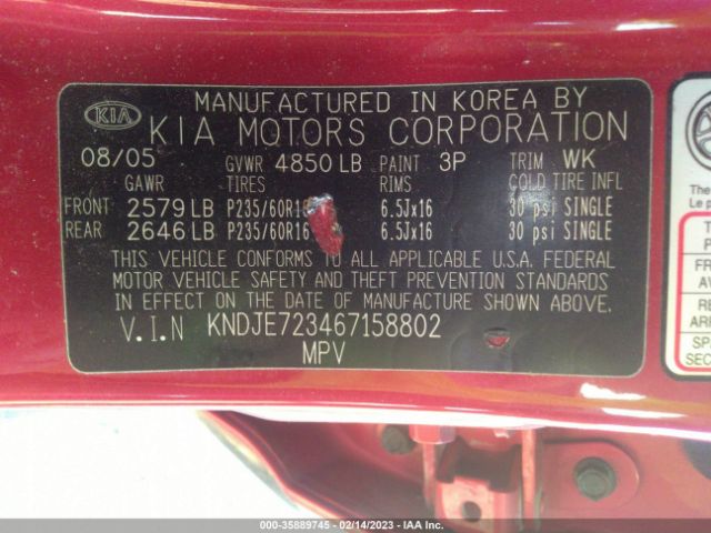 KNDJE723467158802 KIA Sportage Lx/ex