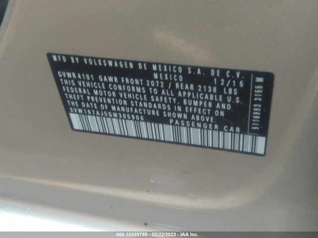 3VW167AJ5GM305906 Volkswagen Jetta Sedan 1.4t S