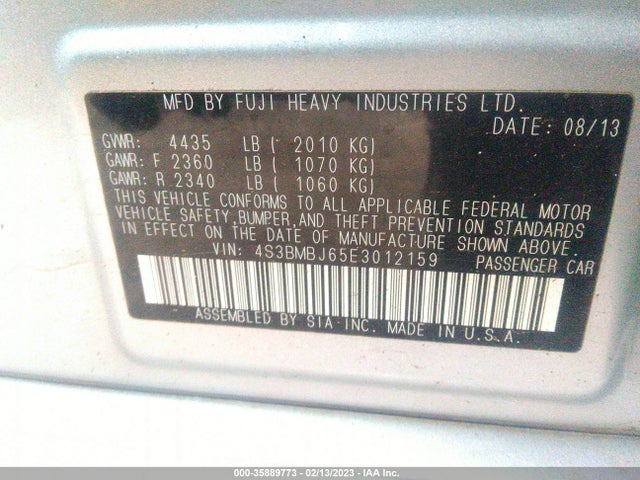 Subaru Legacy 2.5i Sport 2014 4S3BMBJ65E3012159 Image 9