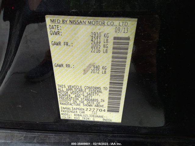 2014 NISSAN ALTIMA 2.5 SV VIN: 1N4AL3AP6EN227704