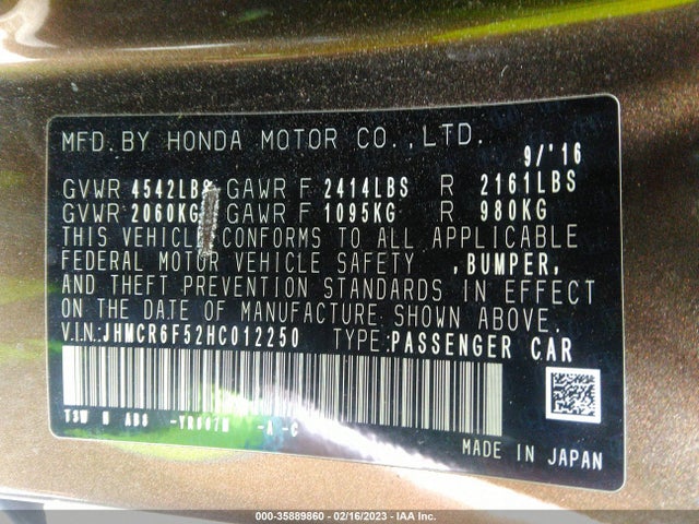 2017 Honda Accord, VIN: JHMCR6F52HC012250