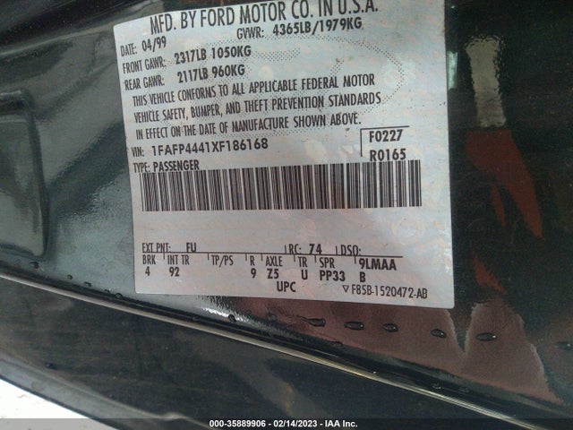 1999 FORD MUSTANG VIN: 1FAFP4441XF186168