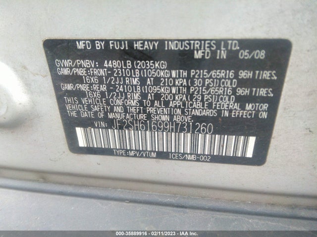 JF2SH61699H731260 Subaru FORESTER X