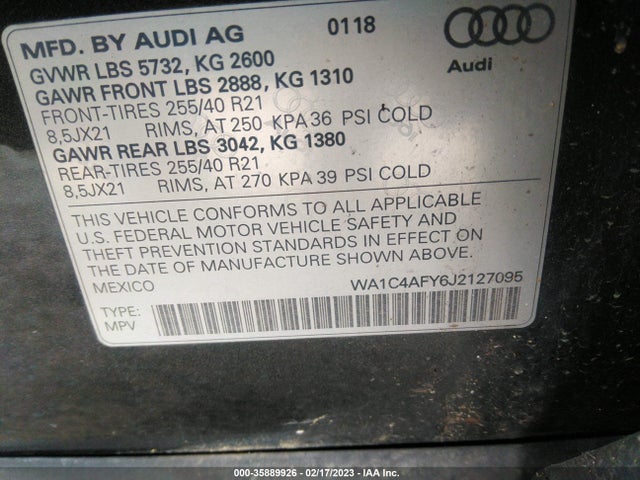 WA1C4AFY6J2127095 Audi Sq5 Prestige