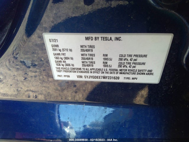 5YJYGDEE7MF231639 Tesla Model Y Long Range