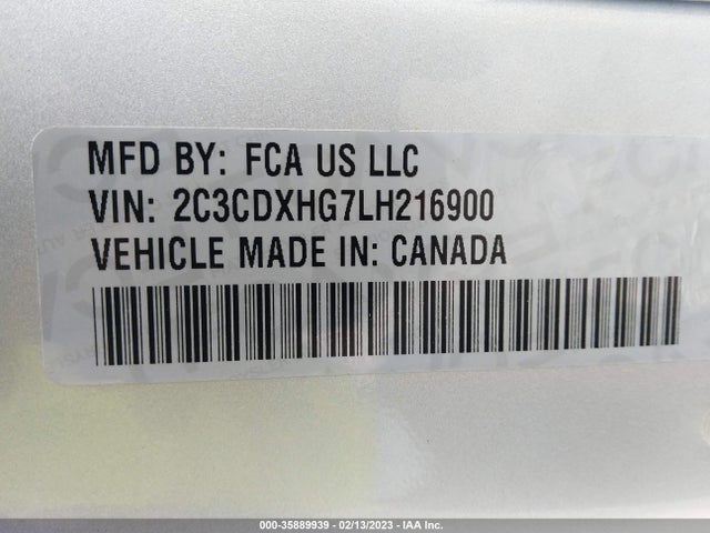 2020 DODGE CHARGER GT VIN: 2C3CDXHG7LH216900