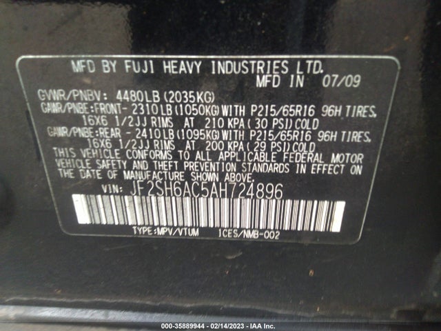 Subaru Forester 2.5x 2010 JF2SH6AC5AH724896 Image 10
