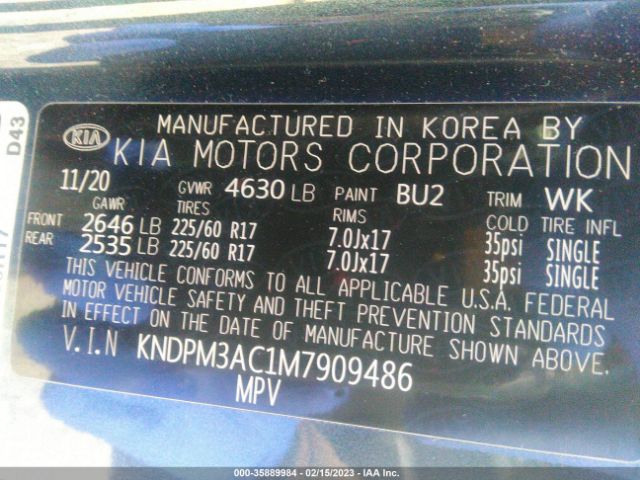 KNDPM3AC1M7909486 KIA Sportage Lx