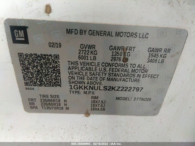 GMC ACADIA SLT 2019 1GKKNULS2KZ222797 Image 9