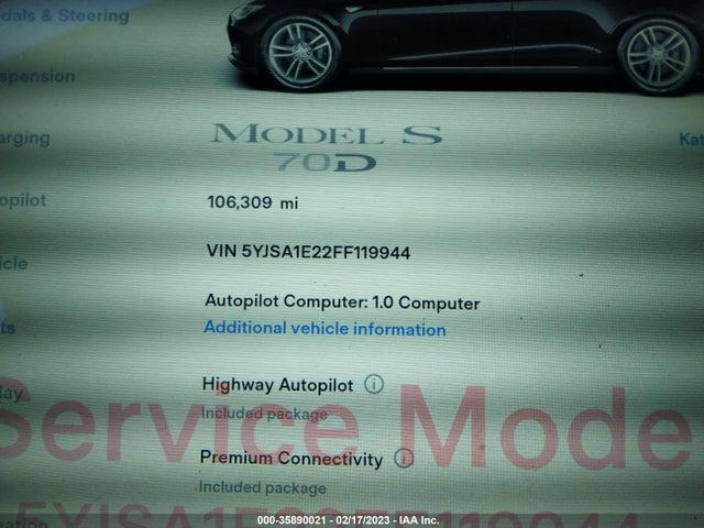 Tesla Model S 85d/70d/90d/p90d 2015 5YJSA1E22FF119944 Image 7