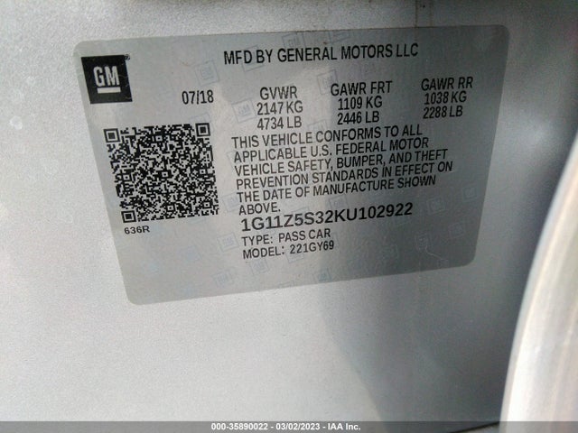 Chevrolet IMPALA LT 2019 1G11Z5S32KU102922 Image 9