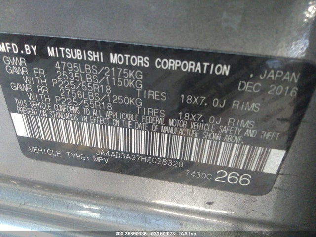 JA4AD3A37HZ028320 Mitsubishi Outlander Se/sel