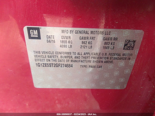 Chevrolet MALIBU LT 2016 1G1ZE5ST2GF274684 Image 9
